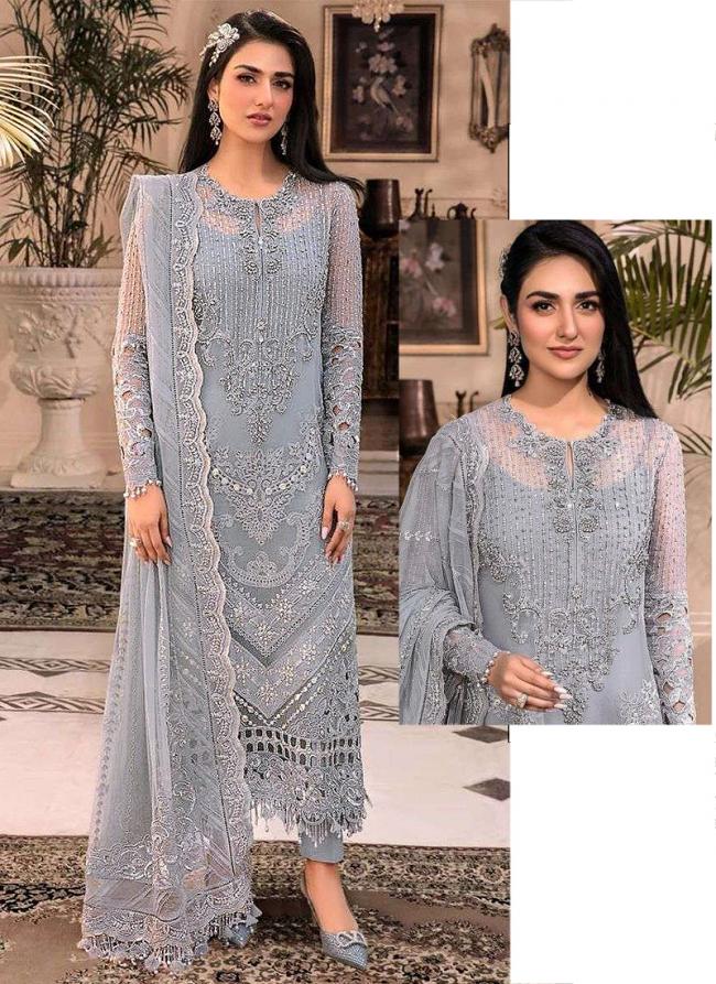 Faux Georgette Grey Eid Wear Embroidery Work Pakistani Suit